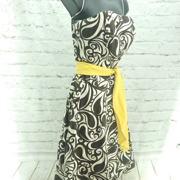 Tabitha Womens Cream Brown Paisley Print Strapless Back Zip Summer Dress… - Picture 5 of 15